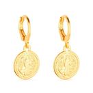 Brinco Dourado de Argolinha Com Medalha Religiosa Brinco Dourado de Argolinha Com Medalha Religiosa