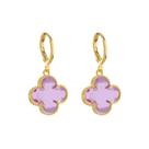 Brinco Dourado de Trevo com Zircônia Rosa