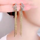 Brinco Dourado Feminino Franja Strass Delicado Longo Pedra -