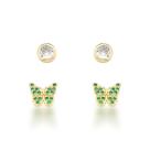 Brinco Dupla Borboleta Verde e ponto de luz Banhado a Ouro 18k Brinco Dupla Borboleta Verde e ponto de luz Banhado a Ouro 18k