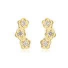 Brinco Ear Cuff 3 Flores Cravejado Zircônia Banhado a Ouro 18k