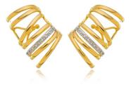 Brinco Ear Cuff Cátia 6 Filetes Lisos e 1 com Zircônia Cristal Banhado em Ouro 18k