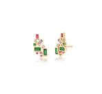 Brinco ear cuff com cristais coloridos banhado a ouro