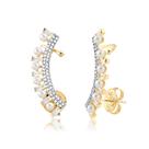 Brinco Ear Cuff Com Pedras De Zircônias E Perolas Folheado Brinco Ear Cuff Com Pedras De Zircônias E Perolas Folheado