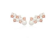 BRINCO EAR CUFF COM PÉROLAS E ZIRCÔNIAS MORGANITA BANHADO A OURO ROSÊ - 1,1 cm x 2,5 cm