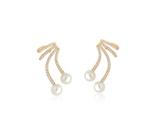 Brinco Ear Cuff Cravejado com Duas Pérolas Banhado a Ouro - VIDIÈ
