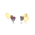 Brinco Ear Cuff Dois Corações Colorido Folheado A Ouro Brinco Ear Cuff Dois Corações Colorido Folheado A Ouro