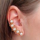 Brinco Ear Cuff Flor 5 e Ponto de Luz Cristal