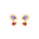 Brinco Ear Cuff Gota Lavanda E Gotinha Pink Folheado A Ouro
