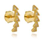 Brinco Ear Cuff Juliana Triângulos Zircônia Cristal Banhado em Ouro 18k