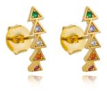 Brinco Ear Cuff Juliana Triângulos Zircônias Coloridas Banhado em Ouro 18k