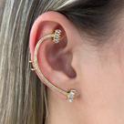 Brinco Ear Cuff Orelha Zircônias Cristal Banhado em Ouro 18k