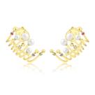 Brinco Ear Cuff Pérolas Multicolor Zircônia Folheado A Ouro