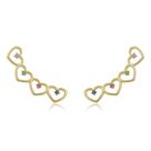 Brinco Ear Cuff Prata 925 Corações com Zircônia Banho Ouro