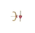 Brinco ear hook coração rubi central banhado a ouro