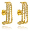 Brinco Ear Hook Daniela 3 Correntes Com Fios Trançados Banhado em Ouro 18k