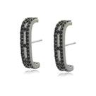 Brinco Ear Hook Duplo Zircônias Cristal Negras Ródio Negro