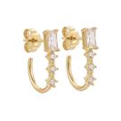 Brinco Ear Hook Retângulo Zircônia Cristal Banhado a Prata