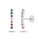 Brinco Ear Hook Zircônia Colorida Banhado a Prata