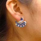 Brinco Ear Jacket Com Ponta Cristais Azul e Zircônias Softjoias Folheado no Ródio