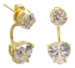 Brinco Ear Jacket Pedra Zirconia Dourado Semi Joia Coração