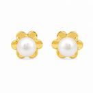 Brinco em Ouro 18k com Pérola de 3 mm e Flor