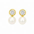 Brinco em Ouro 18k com Pérola e Zircônias Baby - Par Brinco em Ouro 18k com Pérola e Zircônias Baby - Par