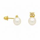 Brinco em Ouro 18k com Pérola e Zircônias Baby - Par Brinco em Ouro 18k com Pérola e Zircônias Baby - Par