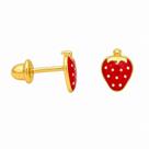 Brinco em Ouro 18k Morango Esmaltado - Par com Tarracha Baby