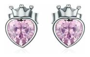 Brinco em Prata 925 com Zircônia Rosa Modelo Coroa Brinco em Prata 925 com Zircônia Rosa Modelo Coroa