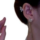 Brinco Estilo EarCuff Dourado Flor Borboleta Strass Luxo -
