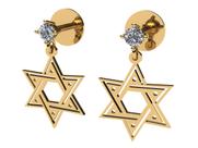 Brinco estrela de davi ouro com diamantes 18k