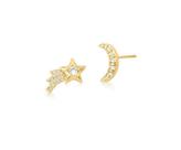 Brinco Estrela e Lua Cravejado Banhado a Ouro - Joia Elegante Brinco Estrela e Lua Cravejado Banhado a Ouro - Joia Elegante