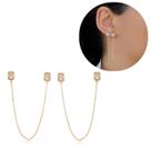 Brinco Feminino 2 Furos Ear line Cravejado Semijoia Estilo
