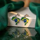 Brinco Feminino Aço Inox Bandeira do Brasil Torcida Copa - Brinco Feminino Aço Inox Bandeira do Brasil Torcida Copa -