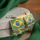 Brinco Feminino Aço Inox Bandeira do Brasil Torcida Copa - Brinco Feminino Aço Inox Bandeira do Brasil Torcida Copa -