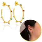 Brinco Feminino Argola Médio Com Pedras Zircônias Coloridas