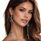Brinco Feminino Azul Gota Longo Elegante Luxo Festa Lindo -