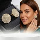Brinco Feminino Botom Dourado Zircônias Pino Ouro 18K Luxuoso