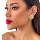 Brinco Feminino Botton Texturizado Banho Ouro 18k Bijuterias acessórios casamento presente