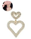 Brinco Feminino Coração Duplo Strass Brilhante Luxo Festa