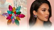 Brinco Feminino Cristais Coloridos Botom Cristal Zircônias
