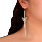 Brinco Feminino Delicado Franja Strass Diamante Borboleta Brinco Feminino Delicado Franja Strass Diamante Borboleta