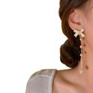 Brinco Feminino Delicado Laço Pérola Dourado Corrente Joia -