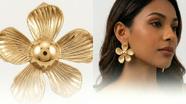 Brinco Feminino Flor Cinco Pétalas Banho Ouro Aço Inox Acessórios Luxo Chic