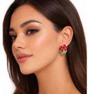Brinco Feminino Flor Vermelho Strass Delicado Elegante Luxo -