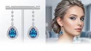 Brinco Feminino Gota Azul Bahamas Zirconia Pino de Prata 925 Antialérgico Delicado Minimalista