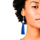 Brinco Feminino Longo Delicado Brilhantes Chicote Azul -