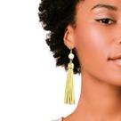 Brinco Feminino Longo Delicado Brilhantes Chicote Palha -