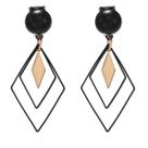 Brinco Feminino Longo Losango Preto e Dourado Luxo Pressão -